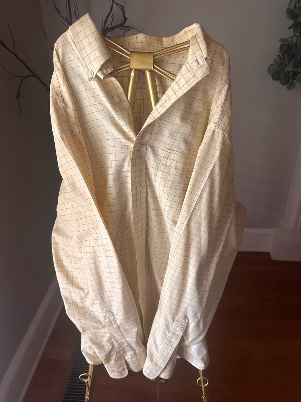 Brooks Brothers Men's Yellow Button-Up Windowpane Check Shirt